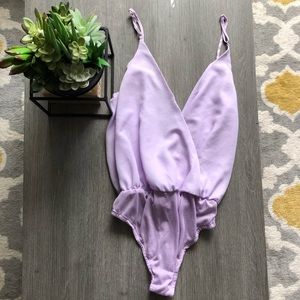 Tobi Tops - Buena Wrap Lavender Bodysuit Tobi Tops - Buena Wrap Lavender Bodysuit